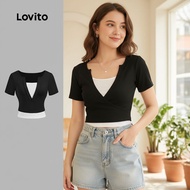 Lovito Casual T-Shirt Fake 2 In 1 Summer/Spring T-Shirt for Women L129ED337 Lovito T-Hate rūpahu 2 I