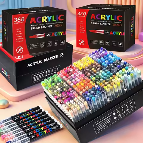 12-366 Colors Acrylic Marker Set Permanent Markers with Brush Tip Acrylic Painting Marker for Stone 