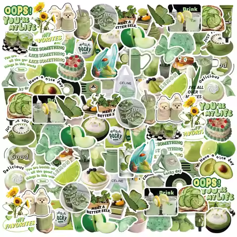 Etori Life 50 PCS Cartoon Cute Green Element Object Exquisite Patterns Student DIY Mobile Phones, La