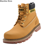 Moonline Store รองเท้าบูทชาย cat รองเท้าบู้ททำงานส้นเตี้ยCaterpillar รองเท้าสีเหลือง รองเท้าบูท