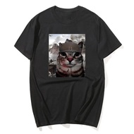 Thousand Yard Stare Funny Cat Meme T Shirts Men Women's Fashion Casual Short Sleeve T-Shirts Milk si