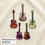 5Pcs Creative Guitar Embroidery Patch Sticker Ironing Cloth Sticker Retro Musical Instrument Music S