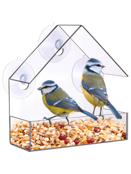 1只鳥飼料器，掛在窗外的透明鳥飼料器，帶吸盤，適用於花園戶外後院野生鳥類觀察，丙烯酸塑料
