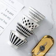 Ins Style Tableware Household Ceramic 5-Inch Black White Eating Rice Small Bowl Ceramic Bowl