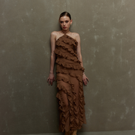 Halter-Neck  Ruffle Detail Maxi Dress