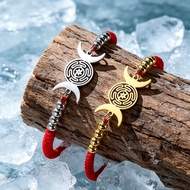 SKYRIM Hecate Bracelet Wicca Triple Moon Goddess Wheel of Hecate Charm Adjustable Rope Chain Stainle