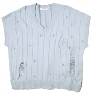 BODYSONG. 23SS 日本製造 BUBBLEGUM DAMAGE V 做舊超大V領針織背心 BS231301 均碼 藍色棉質毛衣上衣 [二手] [BODYSONG.]