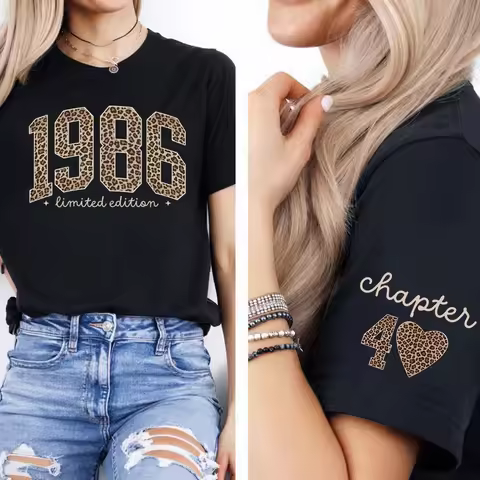 Retro Birthday T Shirt Leopard 40th Birthday 30th Shirt 1986 Graphic Shirts 50th Tshirt Women Retro 