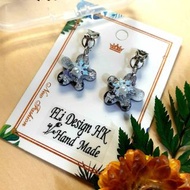 UV Resin DIY hand made flower earrings 純手工設計，優雅/高貴/漂亮日本深紫色花花造型配仿珍珠和雪花，銀箔和閃粉耳環夾一對!適合沒有穿耳洞的靚女! 用 UV Re