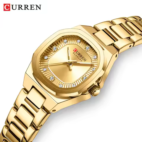 CURREN 9104 Waterproof Square Ladies' Quartz Watch, Rhinestone-embellished Casual & Business Wristwa