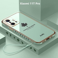 Casing Xiaomi 11T Case Maple Leaves Plating Cover Soft TPU Phone Case Xiaomi 11T Pro