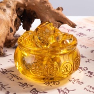 Feng Shui Golden Treasure Basin/Bowl with 42pcs Crystal Yuan Bao Ingot Figurines for Good Luck Wealt