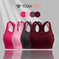 YOGA BEES Ribbed Double Straps Sports Bra Women Built‑in Padded Bra U‑Back High Support Breathable F