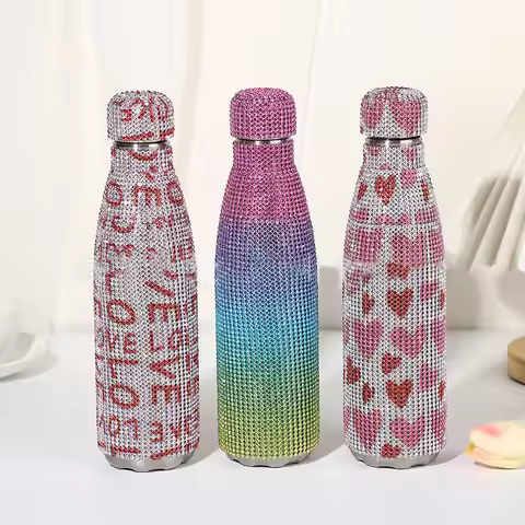 Sparkling Rhinestone Thermos Bottles Stainless Steel Tumblers 500ml Water Bottle Bling Cup Insulated