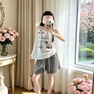 2026新款HelloKitty睡衣女抽绳格子短裤可外穿家居服套装AWRF 2026 New Hello Kitty Pajamas for Women, Drawstring Plaid Short