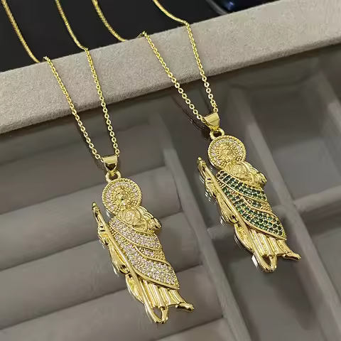 Greatera Religious Saint Jude Necklaces for Women Luxury Cubic Zirconia Gold Plated San Judas Pendan