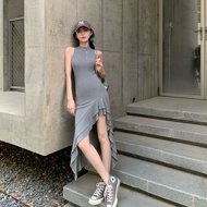 VKSOD | Pure Desire Style Womens Sleeveless Neck Hanging Dress High Waist Slit Long Fish Tail Skirt