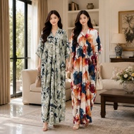 BALQIS ABAYA KAFTAN DRESS ABSTRACT DAN FLORA MATERIAL CHIFFON BY HARIKA AISHAH STYLE