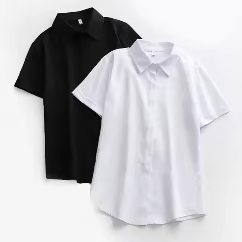 JMPRS Large Size Women White Shirt Summer Short Sleeve Office Ladies Black Button Up Tops Loose Soli