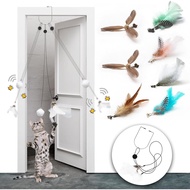Retractable Cat Feather Toys 7PCS Refills with Bell, Interactive Doorway Hanging Teaser Toys for Ind