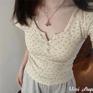 Mini shop (232-T) New Short-Sleeved T-Shirt Floral Pattern Summer Style Cute Small And Fresh Wood We