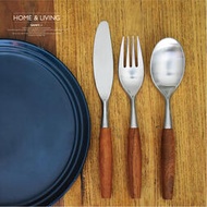 西餐刀叉日式木柄牛排刀叉 家用304不銹鋼精致勺子叉子套裝木復古西餐餐具