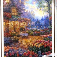 Cross-stitch painting of tulip garden landscape 9ct PURE COTTON FABRIC 9ct size 70x90