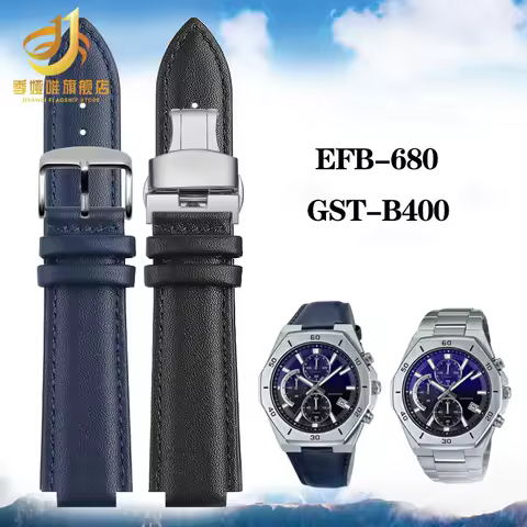 Genuine Leather Watch Strap for Casio EFB-680 GSTB400 GST-B400/B200 ECB-10YD Modification Watchband 