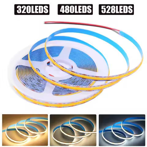 DC 12V 24V COB Strip 480 384 320 528Leds/M High Density RA90 White 3000K 4000K 6000K IP21 Flexible R