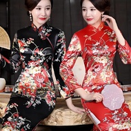 [Dsmyz] Cheongsam Dress Long Sleeve Baju Tradisional Cina Perempuan Plus Size 6Xl Chinese Style Qipa