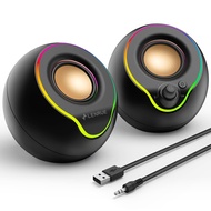 Computer Speakers, PC Speakers with Colorful Lights Button, Volume Knob, 45 ° Tilt, Loud Sound, AUX 