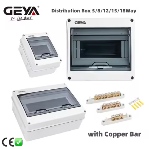 GEYA 5/8Ways Waterproof Electrical Distribution Box with Copper Bar Circuit Breaker MCB Power Plasti