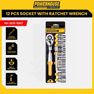Powerhouse 12pcs 1/2 Drive Socket Wrench Set w/ Rachet Wrench Set 72 Teeth PH-SS12-12SET (PH-HT)