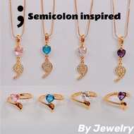 [BY]18k Rose Gold Plated Heart Semicolon inspired Necklace/Ring for women!Free Box!