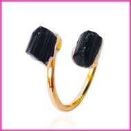 INF Natural Raw Black Tourmaline Adjustable  with Gold Plated Perfect October Birthstone  for Her Je