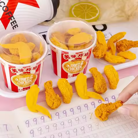 Creative Fried Chicken Themed Erasers (9PCS) - Chicken Drumstick Design, Children's Adorable Station