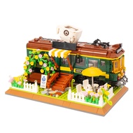 Retro Coffee Train Building Kit, 1081 PCS Classic City Architecture Building Blocks Set Collectible 