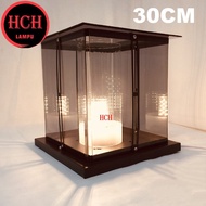 HCH Modern 30cm x 30cm Outdoor Pillar Light Lamp Holder Smoke Glass Outdoor Pillar Lamp Lampu Pagar Lampu Tiang(6633-30)