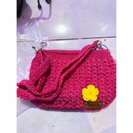 Fuchsia pink knitted sling bag