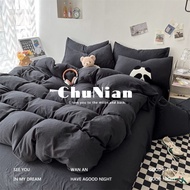 Cute Little Panda Solid Color Washed Cotton TC1200 Bedsheet Set Quilt Cover Bedsheet Pillowcase Single Queen King Size -02