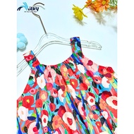 GIRLS' DRESS - GIRLS' TWO-STRING DRESS WITH PUMPKIN FORM WITH OUTSTANDING RED FLOWER PATTERNS - SWEE