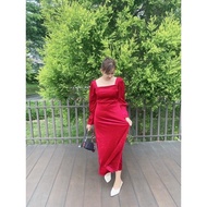 [ Baru] D28/25 Long Dress Velvet Square Neck Long Sleeve Blink / Gaun