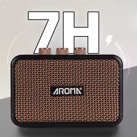 Aroma AG-04 Guitar Amplifier 5W Output Dual Speaker w/BT Wireless /Rechargeable Battery/Headphone Au