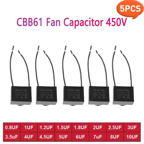 5PCS High-Quality CBB61 450V Fan Capacitor 0.8/1/1.2/1.5/1.8/2/2.5/3/3.5/4/4.5/5/6/7/8/10 UF for Cei