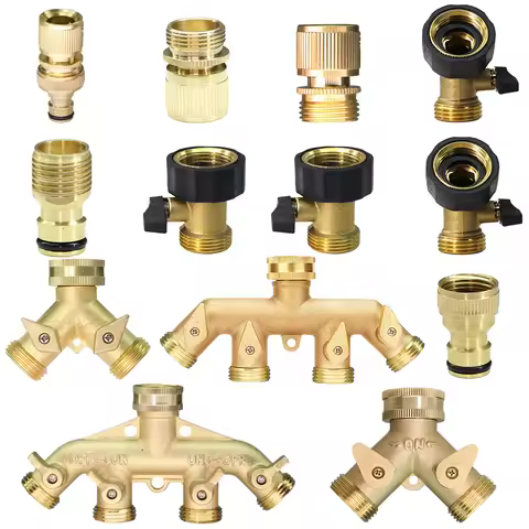 1/2'' 3/4" Brass Garden Hose Splitter Irrigation Watering Coupling Adapter Copper Quick Connector Fi