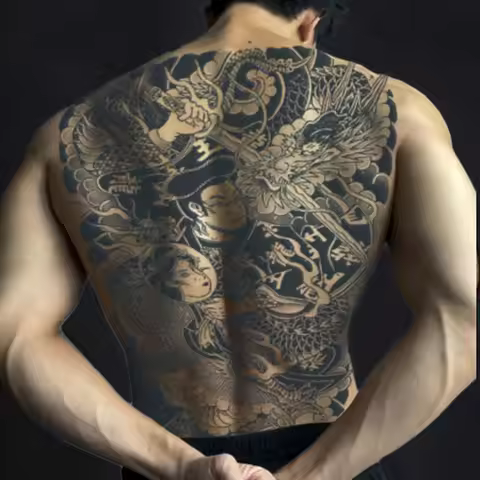 Full Back Covered Herbal Juice Ink Tattoo Sticker Sea King Wing Semi Permanent Tattoo Sticker Demon 