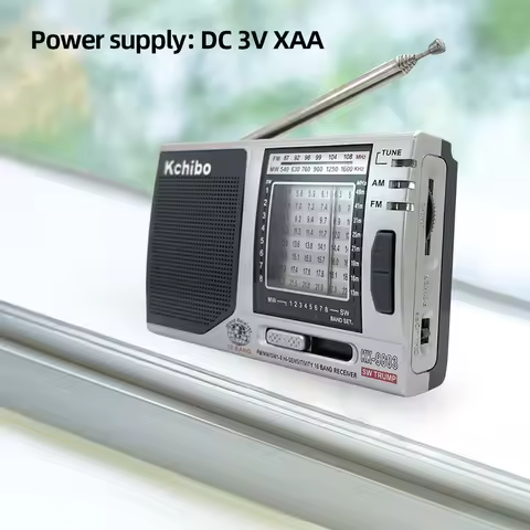 KK-9803 Mini Portable Radio 3.5MM Jack FM/MW/SW1-8 Stereo Radio Built-In Speaker Full 10 Band Radio 