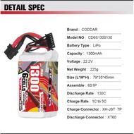Coddar 1300mah 6s 130C Lipo Battery FPV Drone