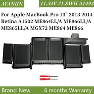 A1493 Laptop Battery for Apple MacBook Pro 13" 2013 2014 Retina A1502 ME864LL/A ME866LL/A ME865LL/A 