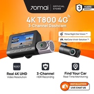 DACD 70mai T800 Dashcam | 3 Channel | Dual 4K HDR | 4G GPS & AI Parking Surveillance